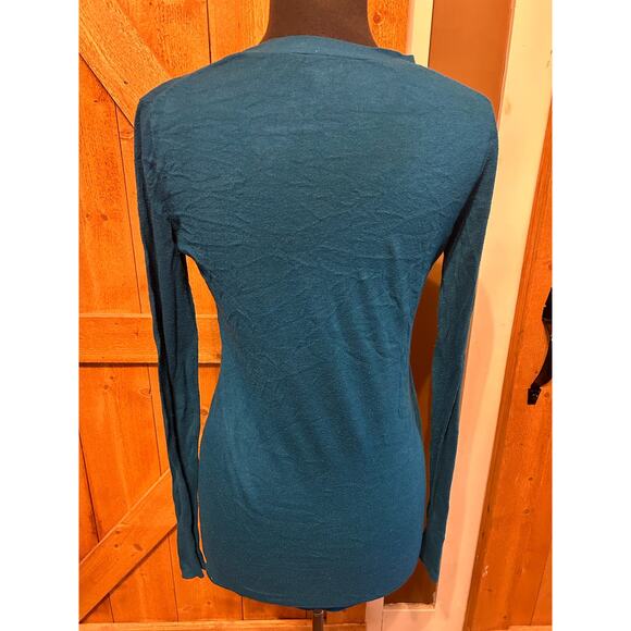 Express Women's Small Turquoise Cardigan Sweater GUC Crystal Buttons - Picture 2 of 3